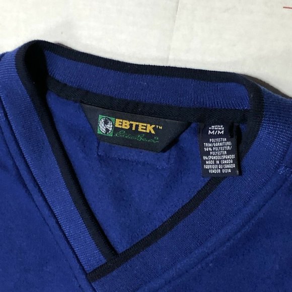 EBTEK Eddie Bauer Mens Vintage Golf Size M Fleece V-Neck Blue Sweater - Picture 4 of 6